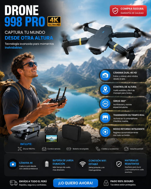 🚁 Dron 998PRO con Cámara HD y Wi-Fi